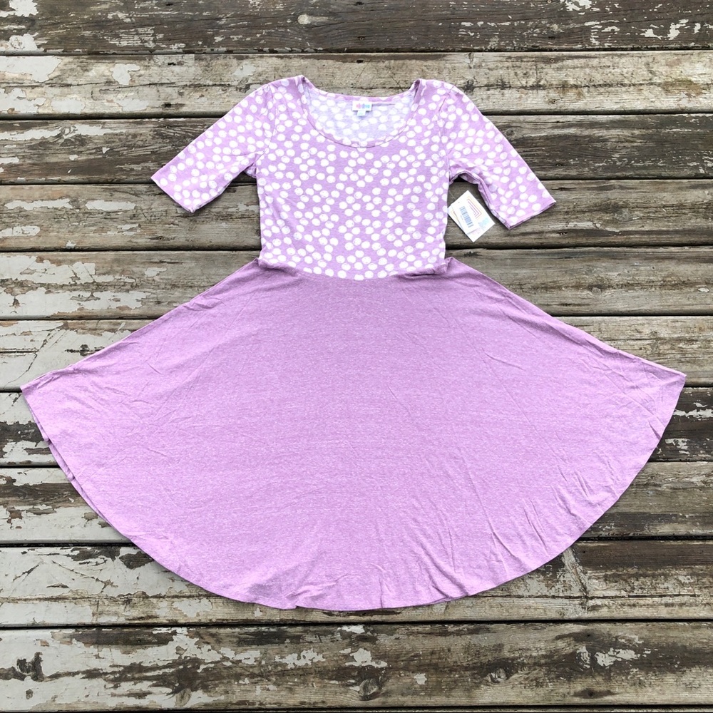LuLaRoe Lavender Polka Dot Nicole Dress sz L